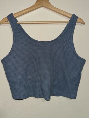 Natural Reflections Steel Blue Waffle-Knit Cropped Tank